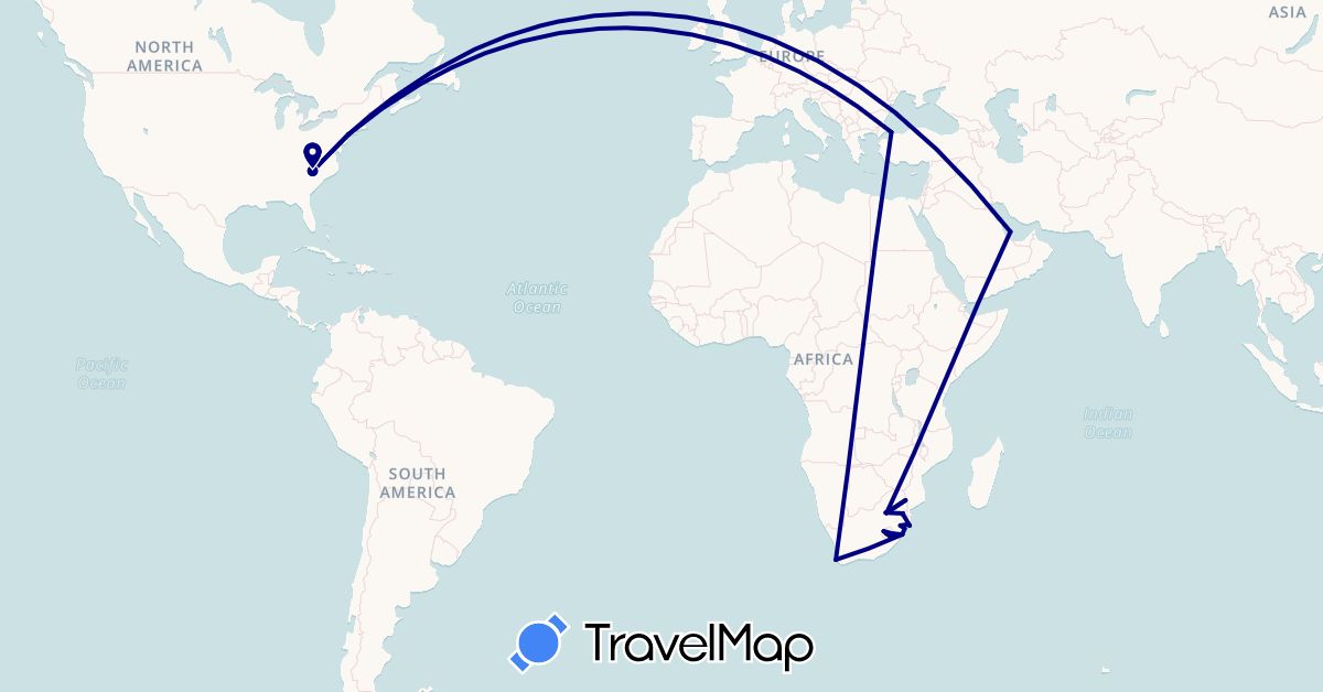 TravelMap itinerary: driving in Lesotho, Qatar, Swaziland, Turkey, United States, South Africa (Africa, Asia, North America)